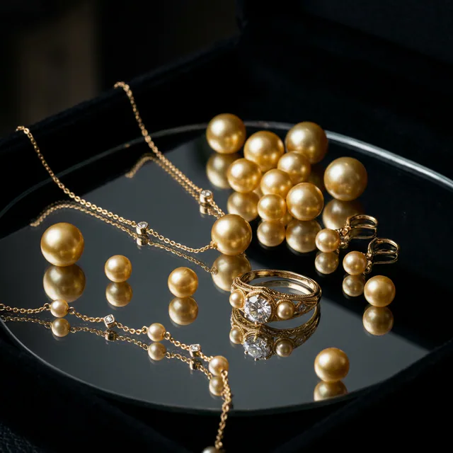 Detalles de perlas, oro y textura editorial